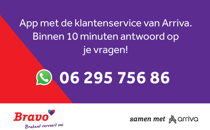 Reizigers in West- en Oost-Brabant kunnen WhatsAppen met Arriva 